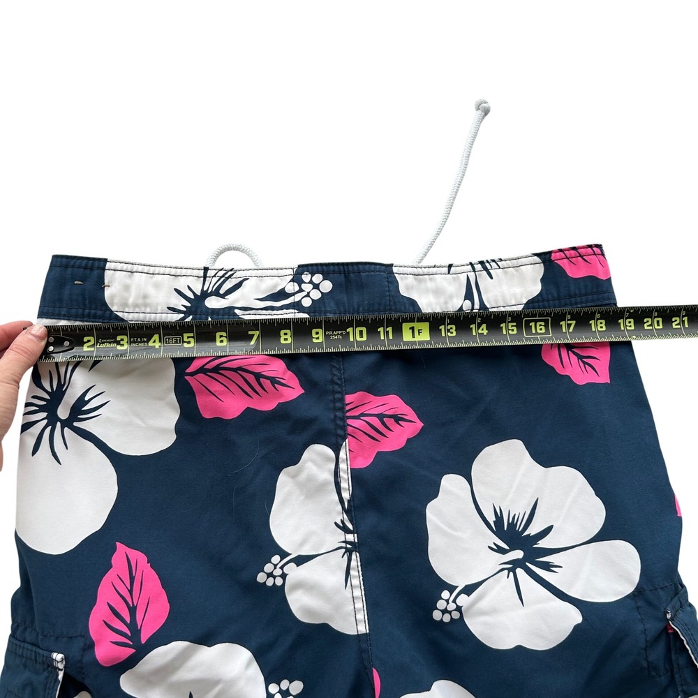2000s Y2K Hollister Board Shorts Mens L Navy Hibiscus Floral Cargo Swim Trunks - Picture 3 of 8